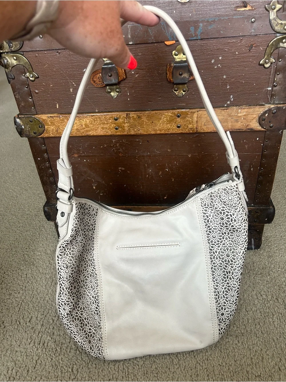 The Sak Cream Laser-Cut Leather Hobo Bag - Women